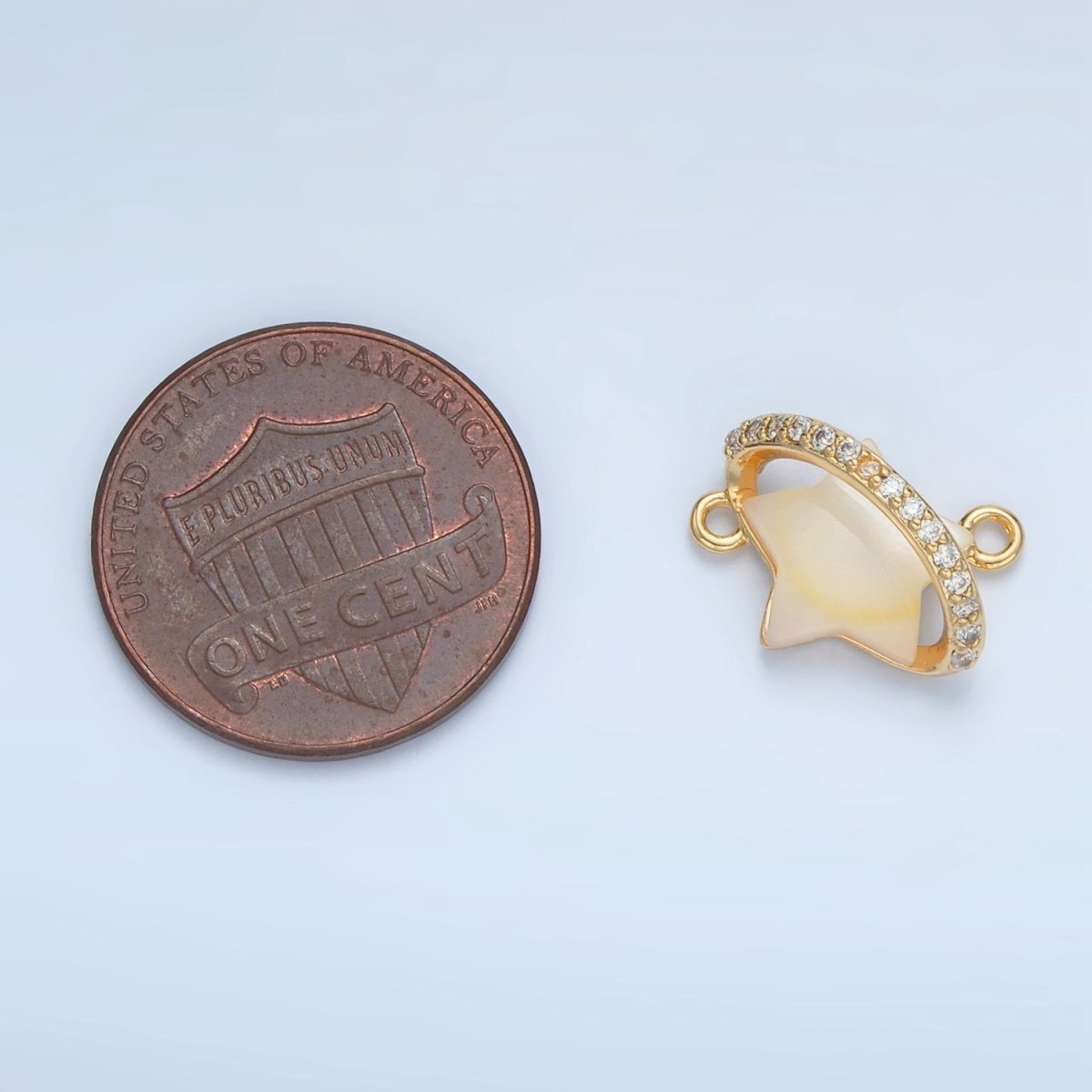 24K Gold Filled Celestial Shooting Star Shell Pearl Micro Paved CZ Connector | G498