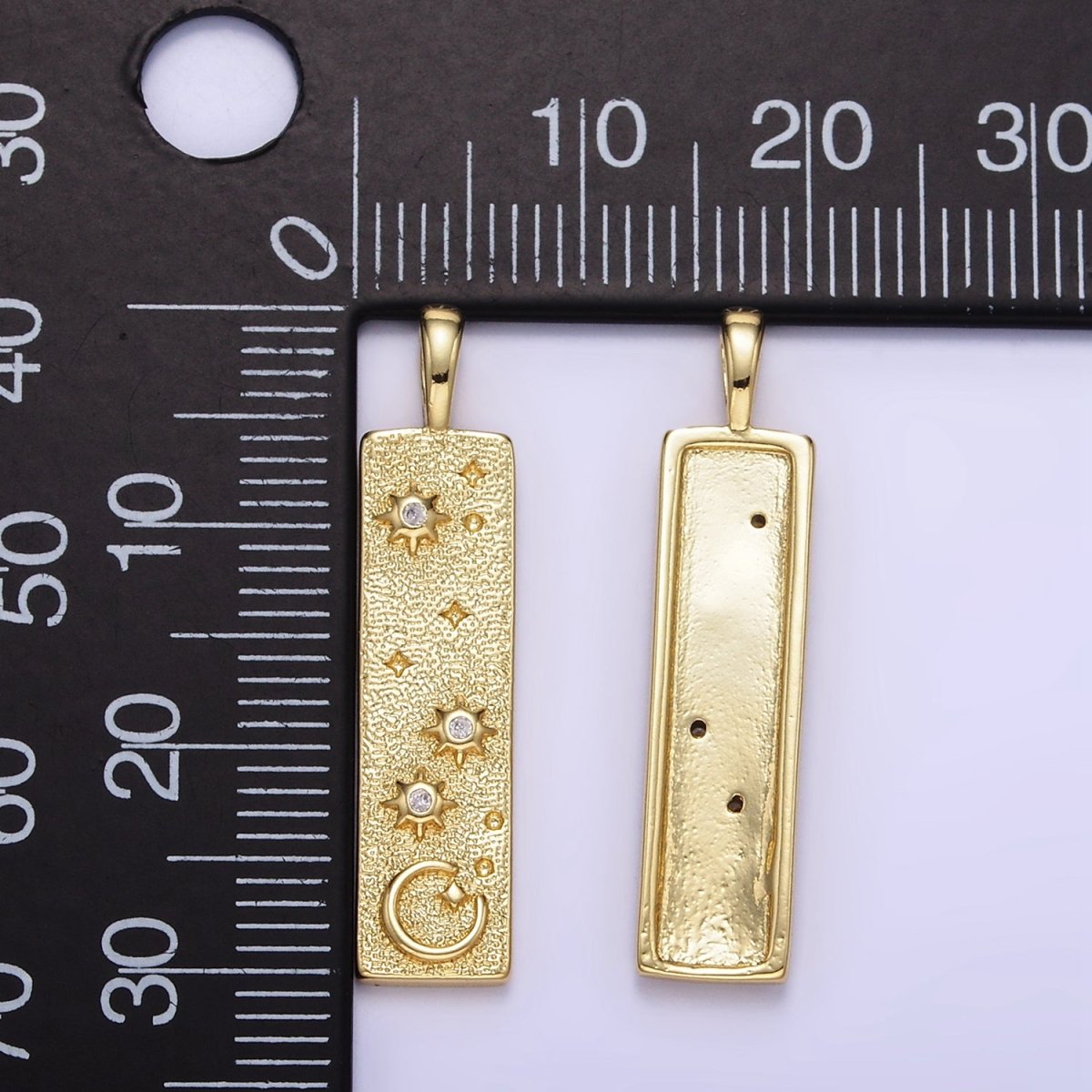 24K Gold Filled Celestial Star Crescent Moon Hammered Tag Pendant | AA1350