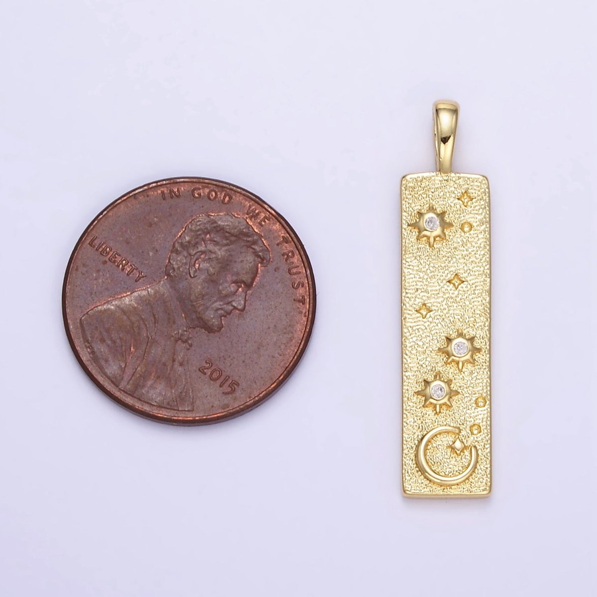 24K Gold Filled Celestial Star Crescent Moon Hammered Tag Pendant | AA1350