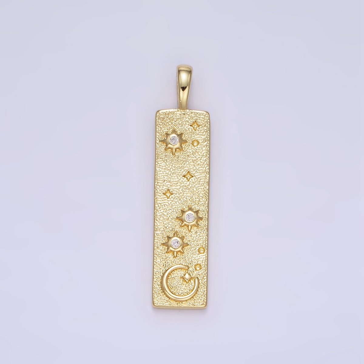 24K Gold Filled Celestial Star Crescent Moon Hammered Tag Pendant | AA1350
