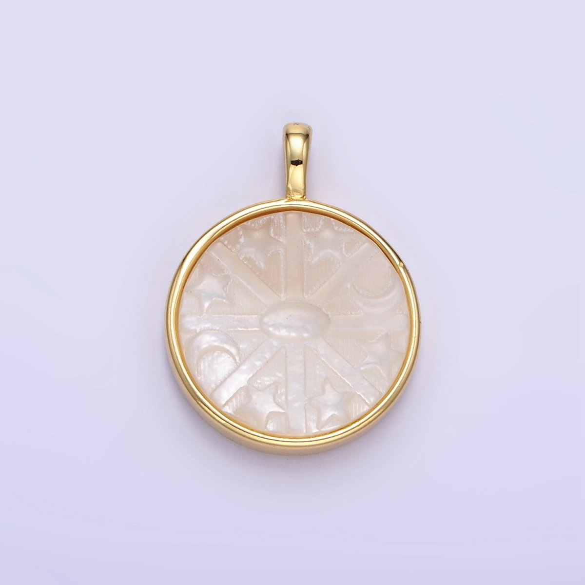 24K Gold Filled Celestial Star Crescent Moon Shell Pearl Bezel Pendant | AA1355