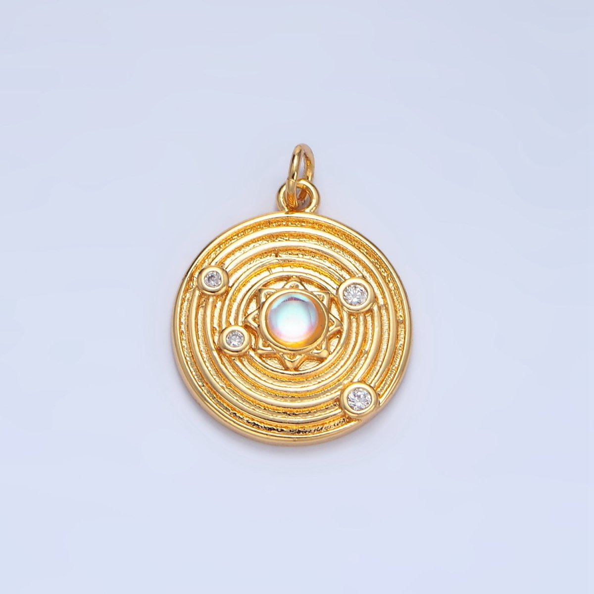 24K Gold Filled Celestial Sun Opal CZ Solar System Round Charm | X818
