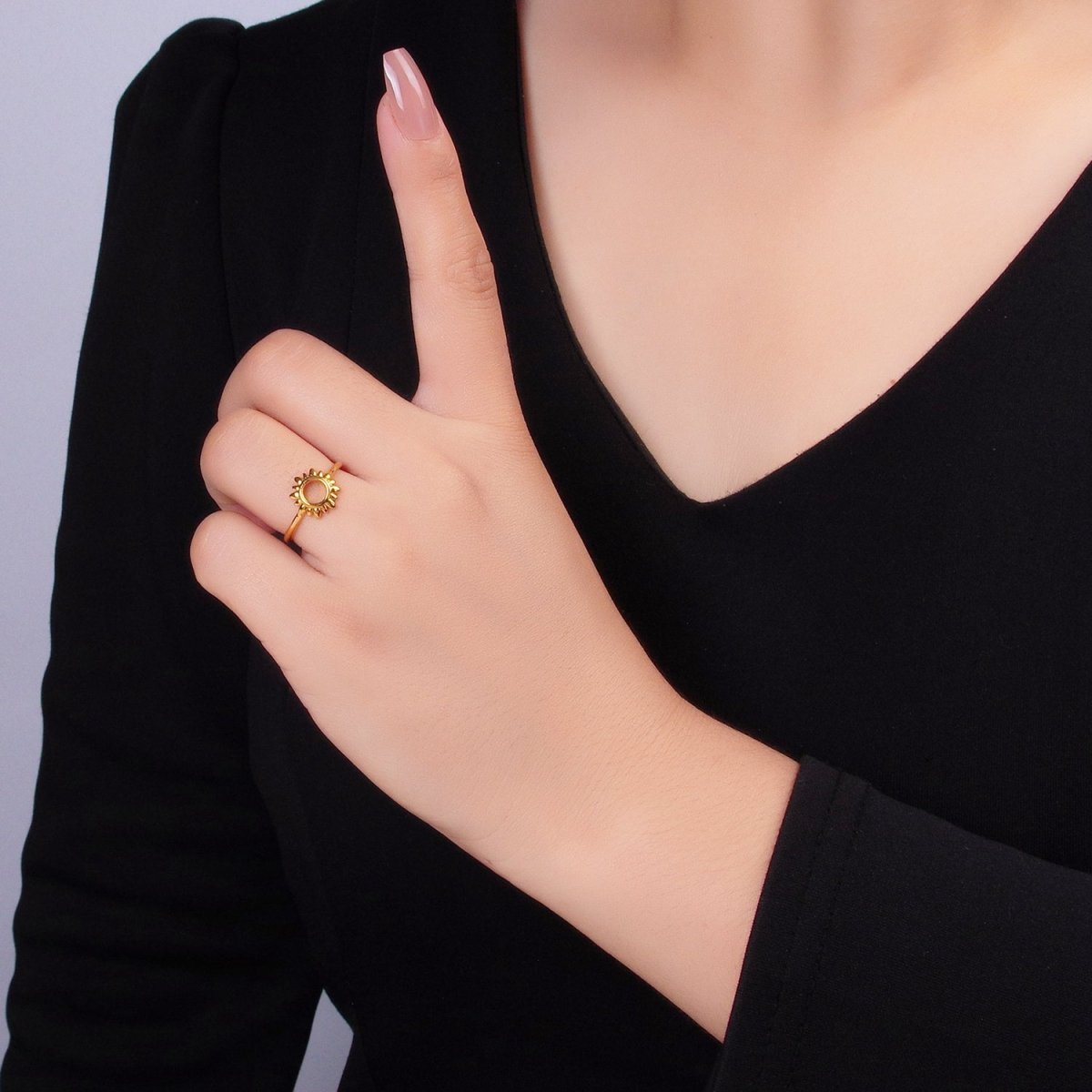 24K Gold Filled Celestial Sun Open Minimalist Ring | R018