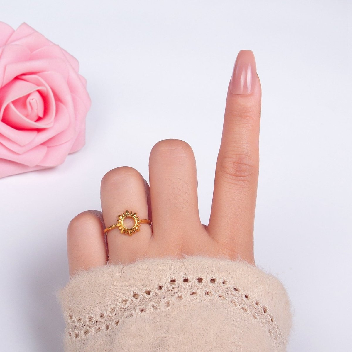 24K Gold Filled Celestial Sun Open Minimalist Ring | R018
