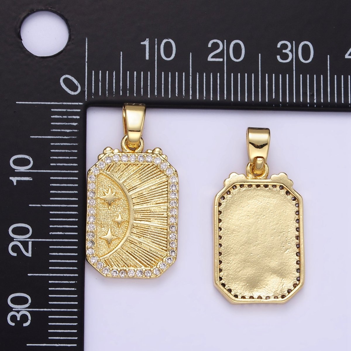 24K Gold Filled Celestial Sun Star Sunburst Micro Paved CZ Hexagonal Pendant | AA1356