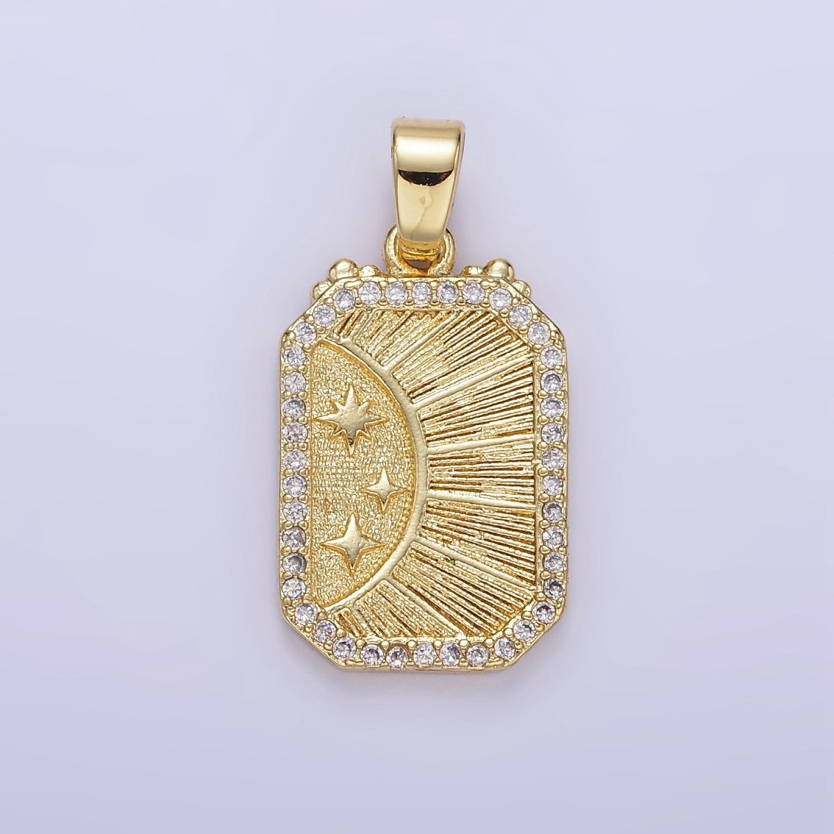 24K Gold Filled Celestial Sun Star Sunburst Micro Paved CZ Hexagonal Pendant | AA1356