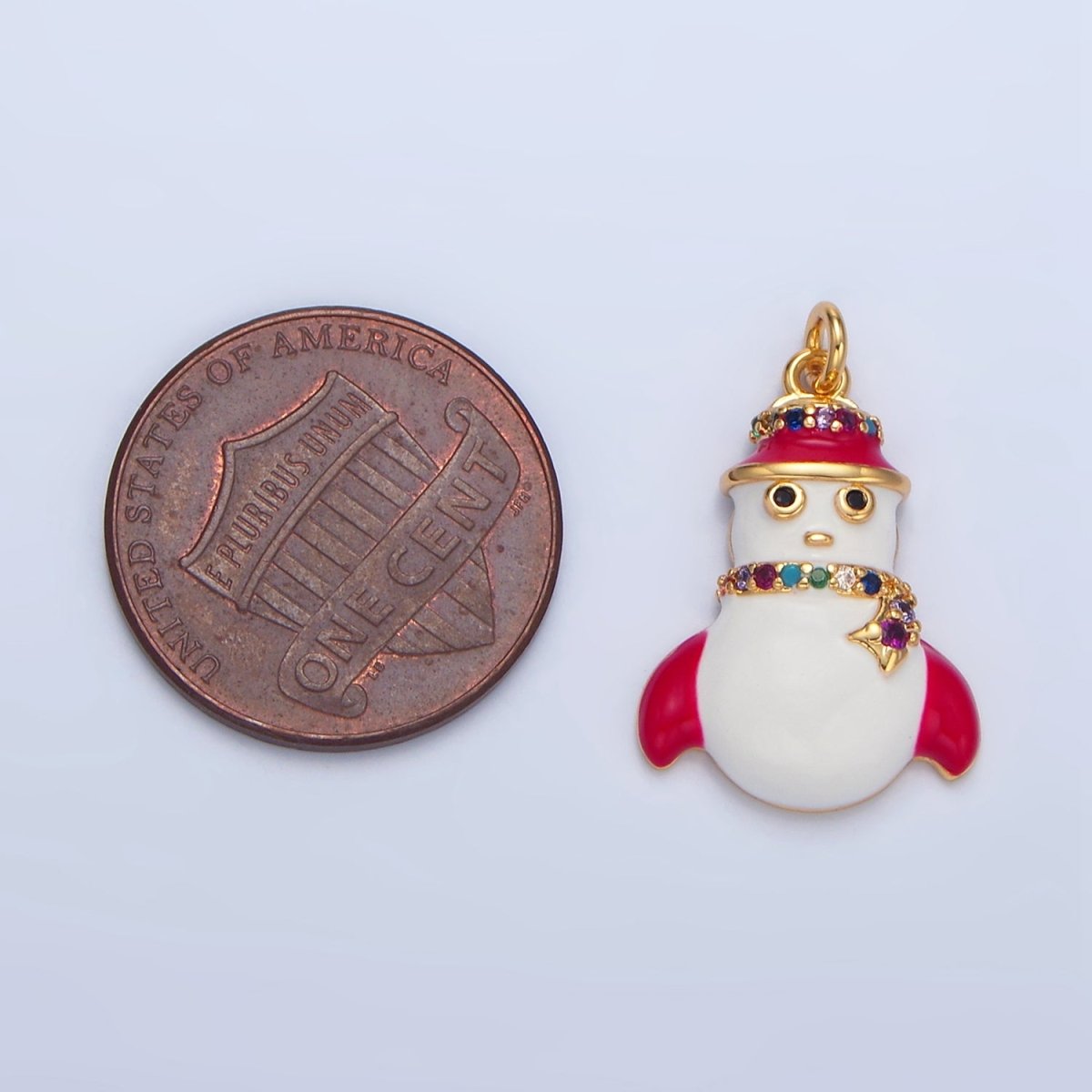 24K Gold Filled Christmas Snowman Multicolor Micro Paved CZ Enamel Charm | X611