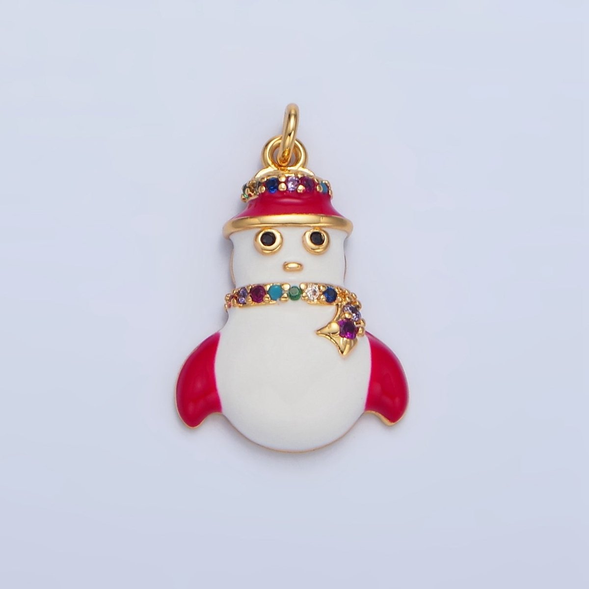 24K Gold Filled Christmas Snowman Multicolor Micro Paved CZ Enamel Charm | X611