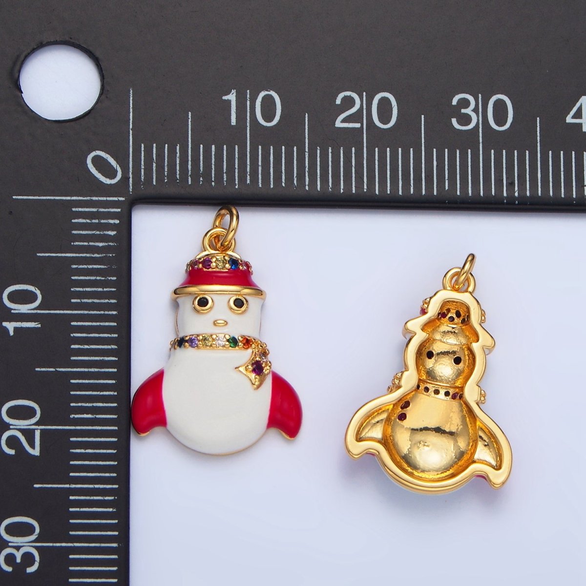 24K Gold Filled Christmas Snowman Multicolor Micro Paved CZ Enamel Charm | X611