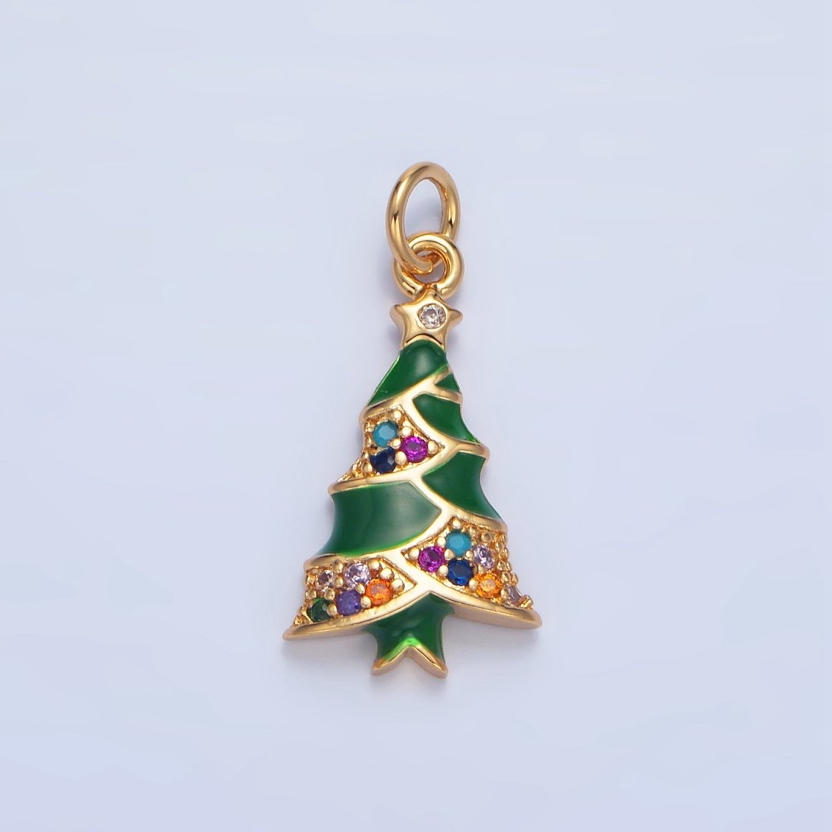 24K Gold Filled Christmas Tree Multicolor CZ Enamel Charm | X825
