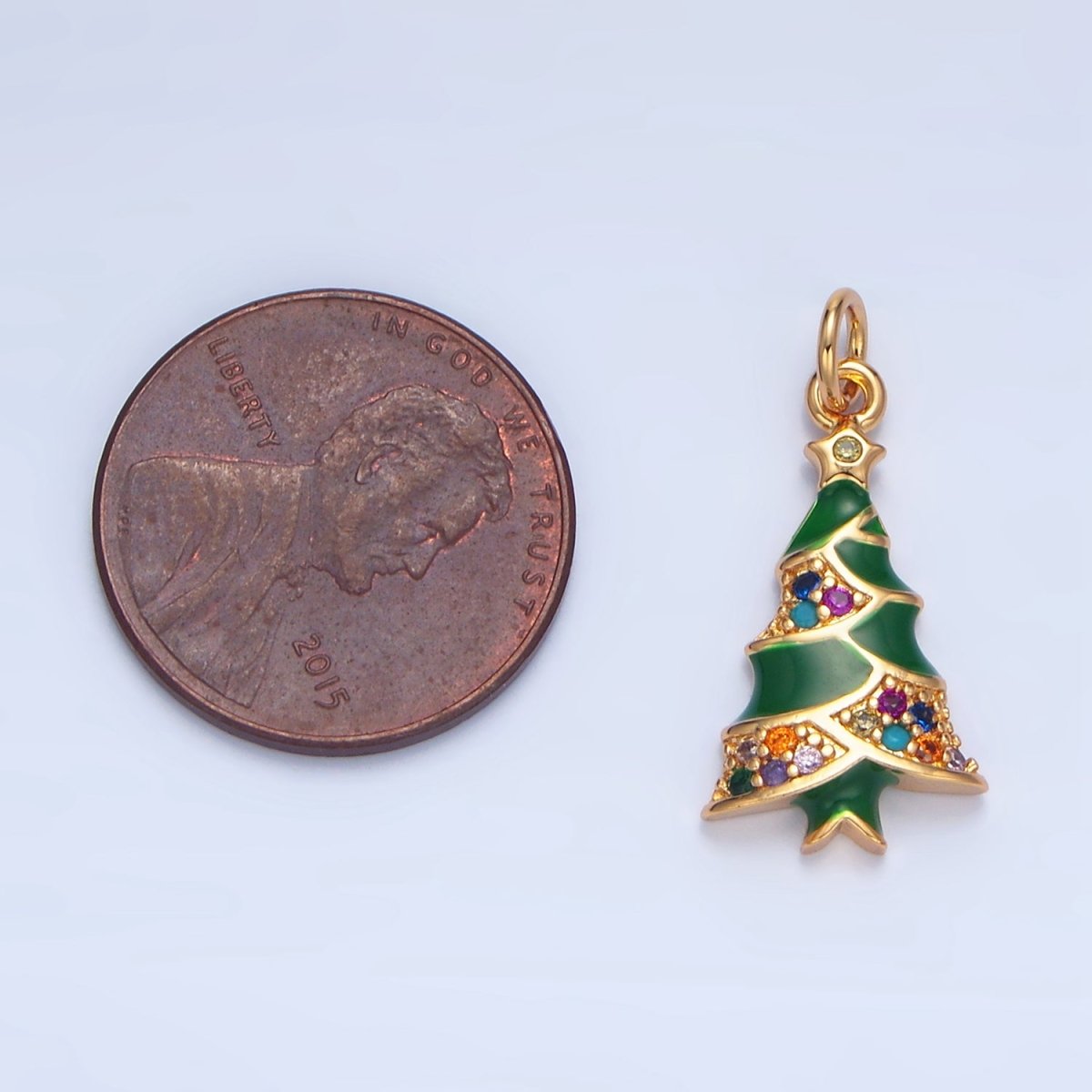 24K Gold Filled Christmas Tree Multicolor CZ Enamel Charm | X825