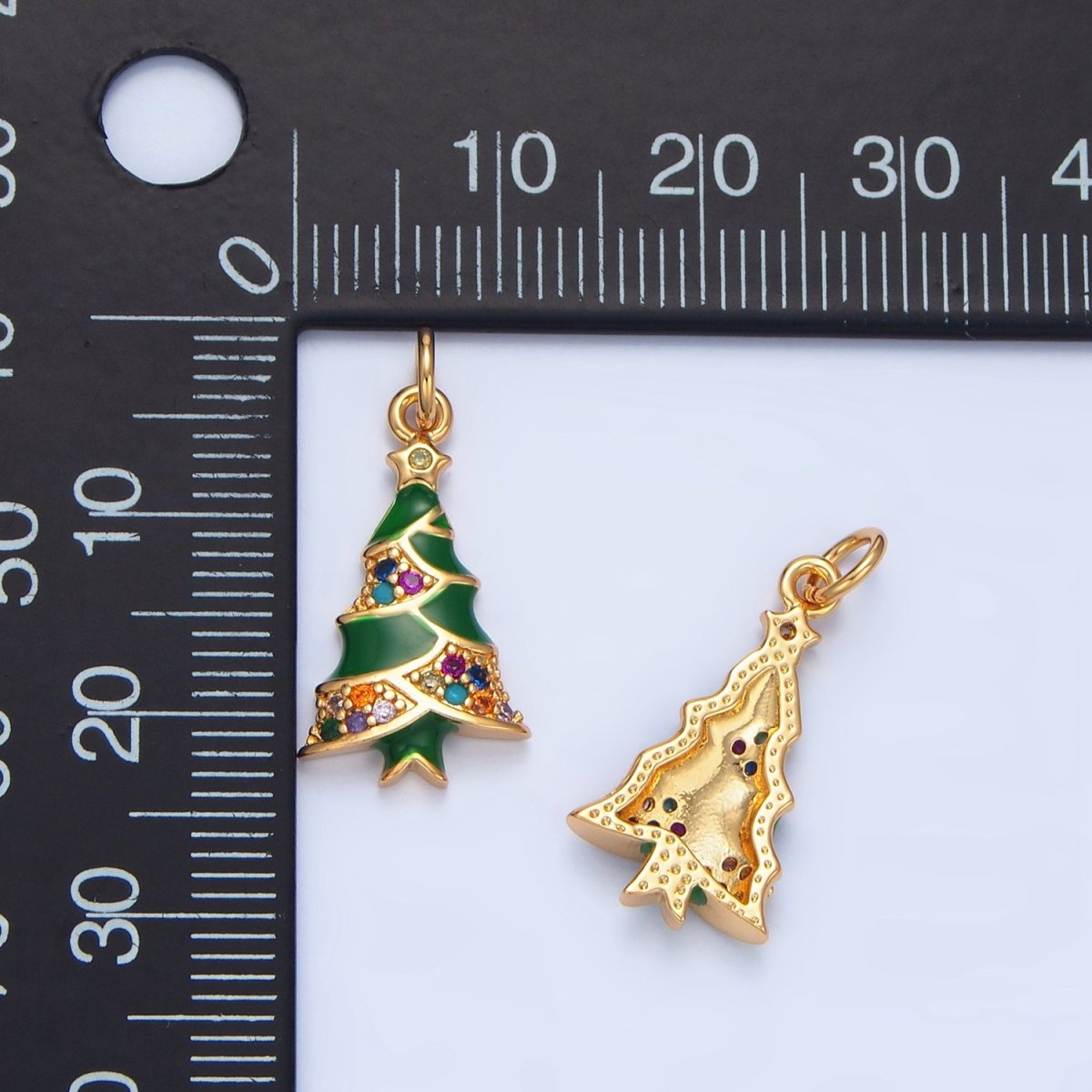 24K Gold Filled Christmas Tree Multicolor CZ Enamel Charm | X825