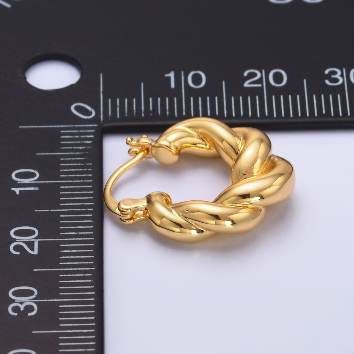 24K Gold Filled Chubby Twisted Croissant Latch Hoop Earrings in Gold & Silver | Q453 AD1201