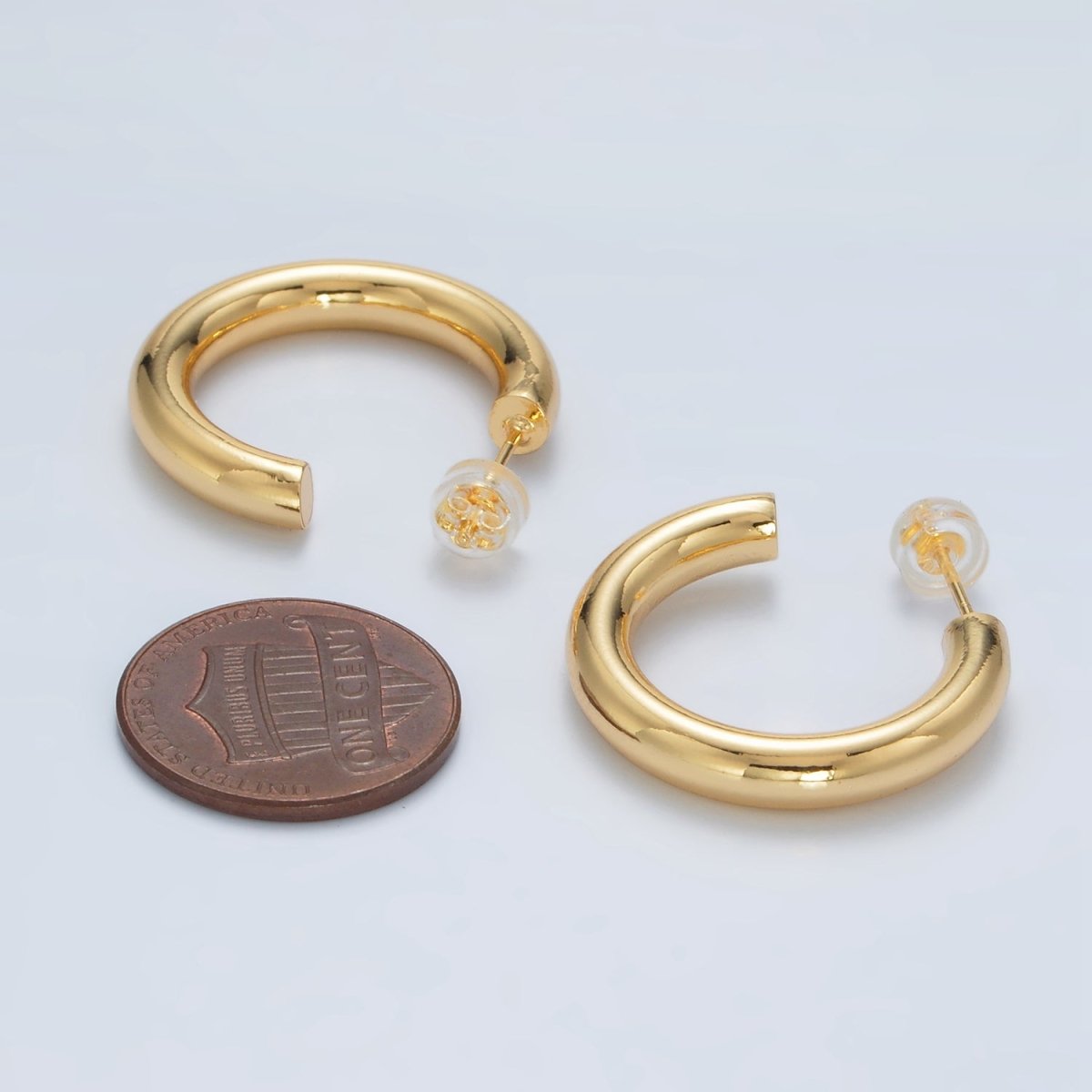 24K Gold Filled 25mm Minimalist C-Shaped Hoop Earrings | AD646
