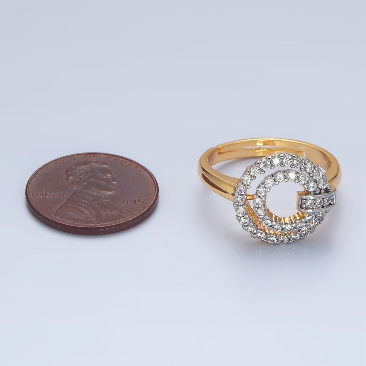 24K Gold Filled Circular Buckle Open Band Mixed Metal Ring | O1427