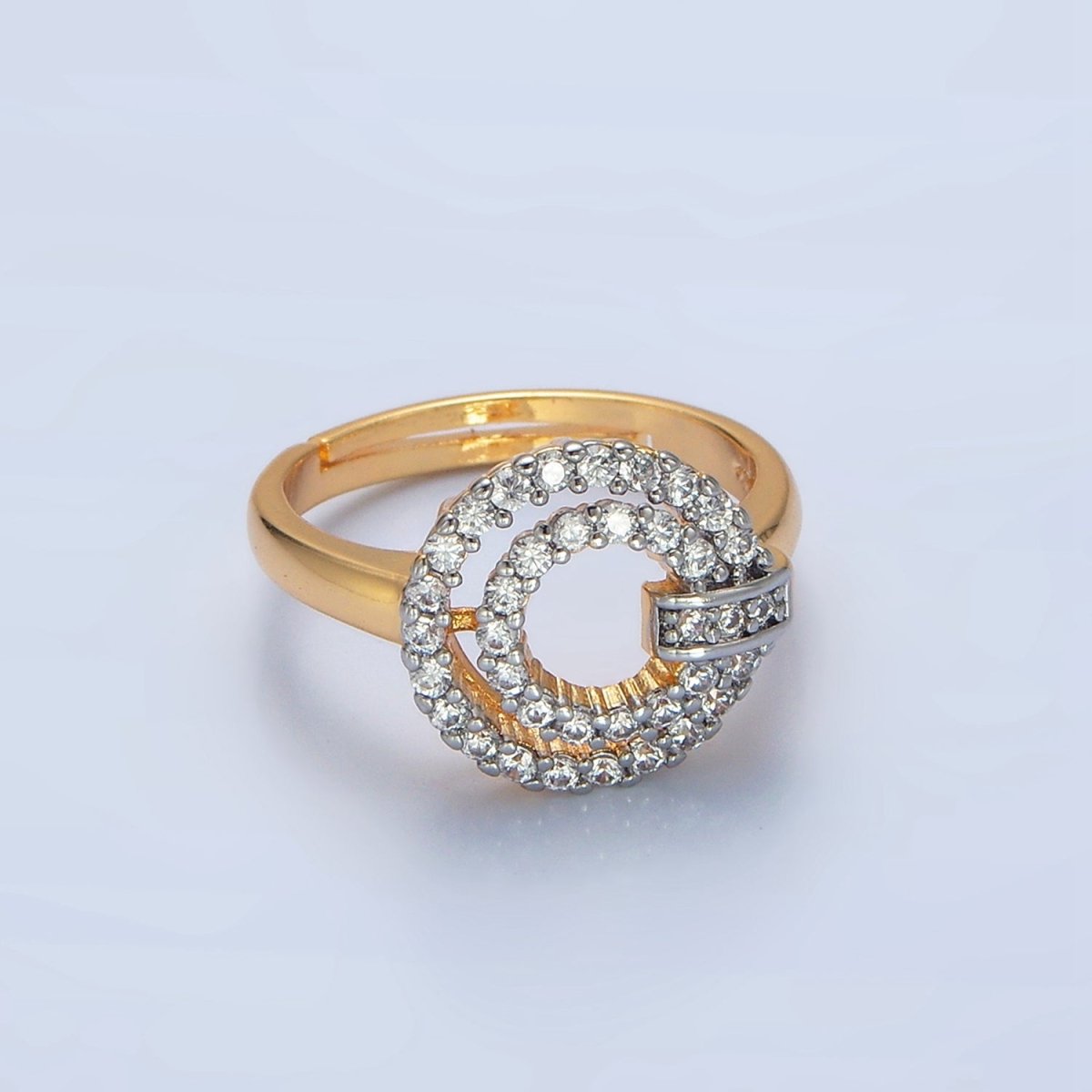 24K Gold Filled Circular Buckle Open Band Mixed Metal Ring | O1427