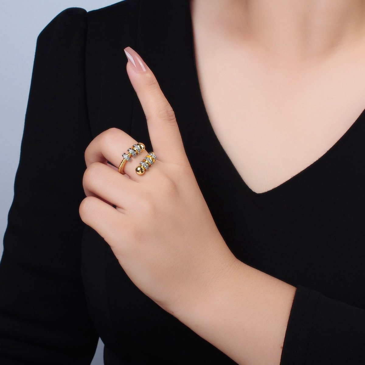 24K Gold Filled Circular Coil Band Mixed Metal Ring | O1407