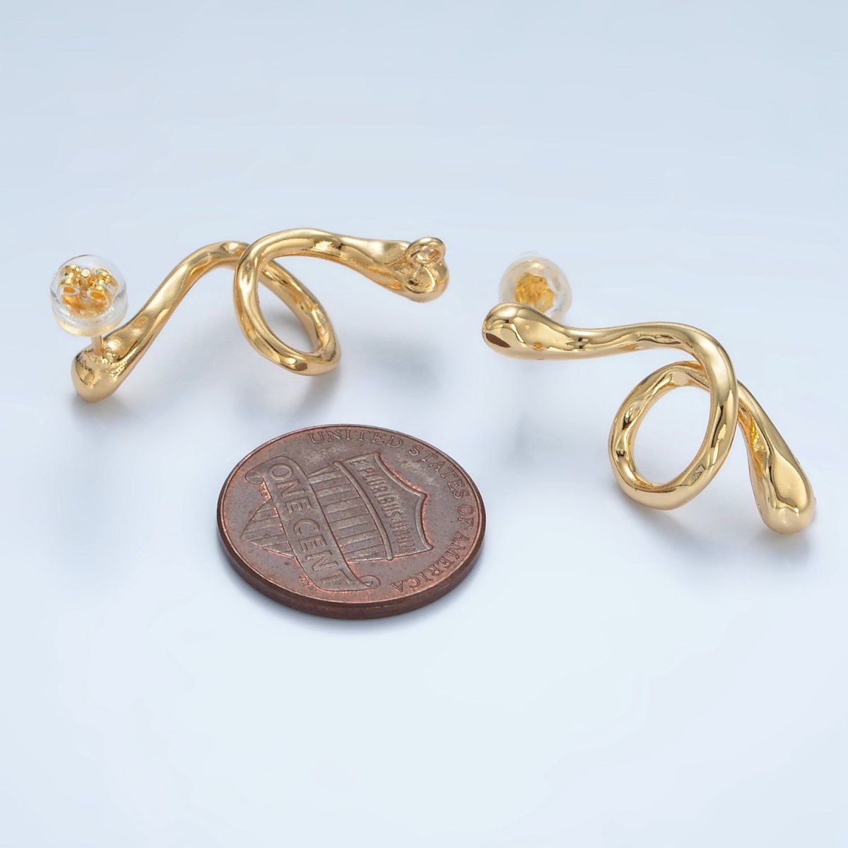 24K Gold Filled Circular Snake Serpent Open Loop Drop Stud Earrings | Z887