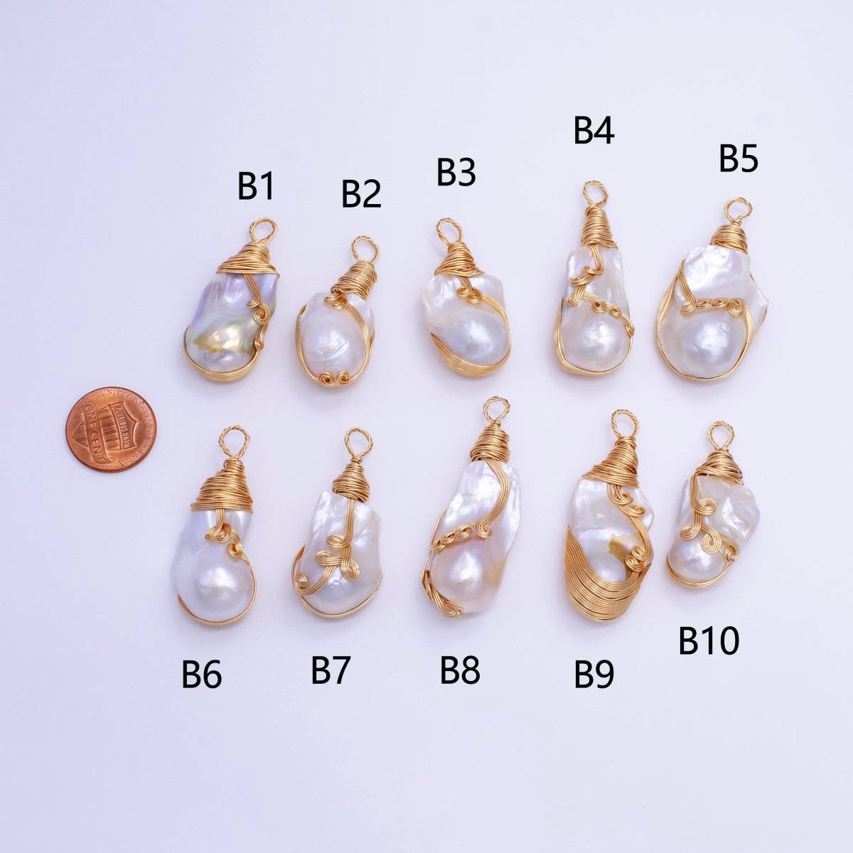 24K Gold Filled Circular Unique Wired Baroque Freshwater Pearl Pendant | P1854 B