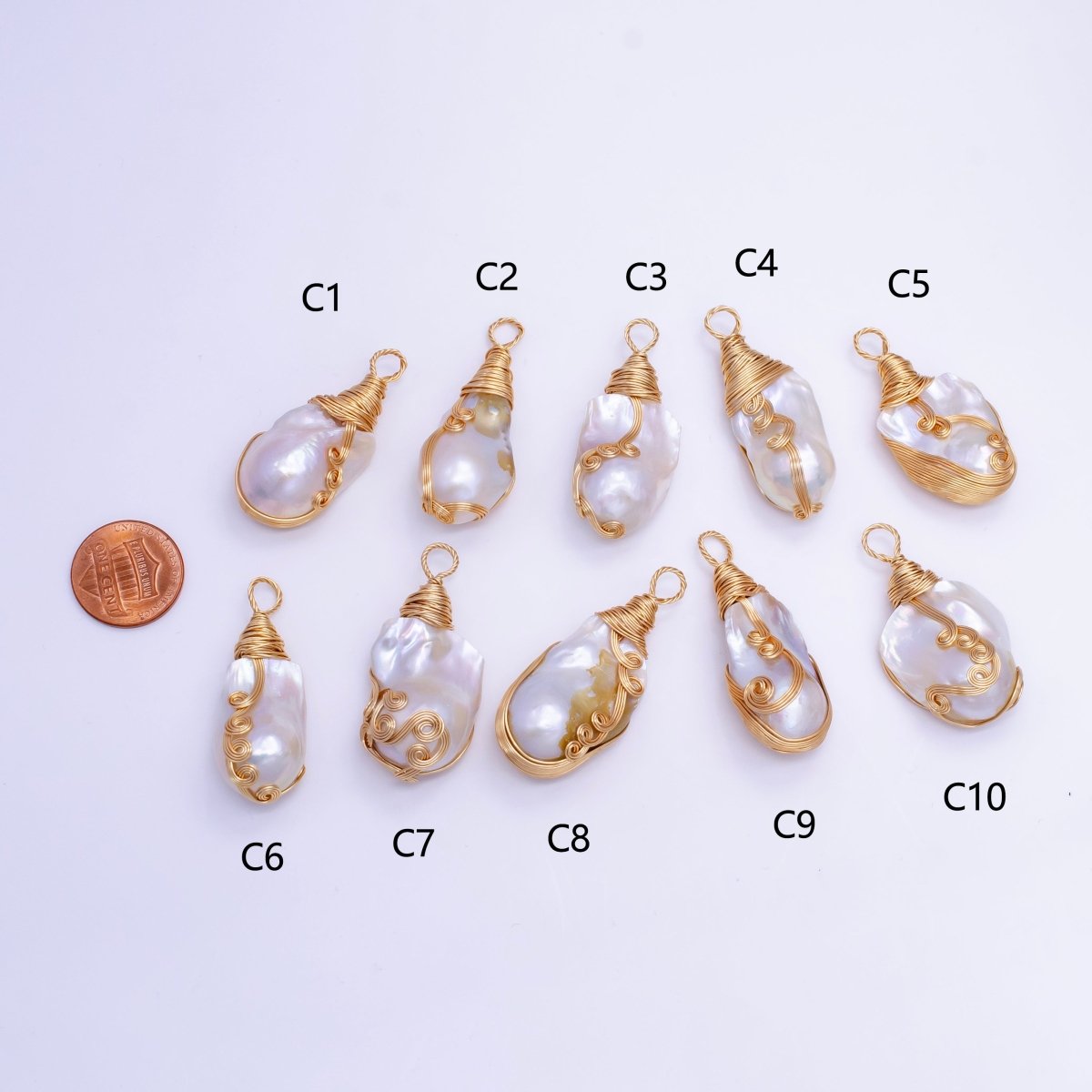 24K Gold Filled Circular Unique Wired Baroque Freshwater Pearl Pendant | P1854 C
