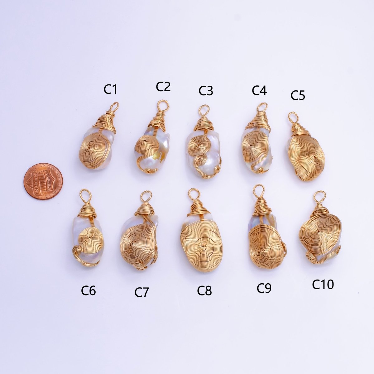 24K Gold Filled Circular Unique Wired Baroque Freshwater Pearl Pendant | P1854 C