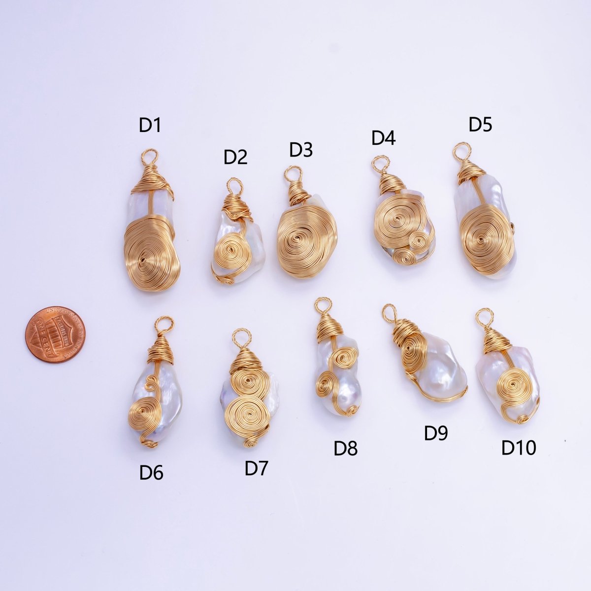 24K Gold Filled Circular Unique Wired Baroque Freshwater Pearl Pendant | P1854 D