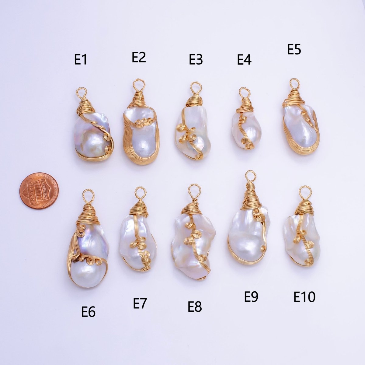 24K Gold Filled Circular Unique Wired Baroque Freshwater Pearl Pendant | P1854 E