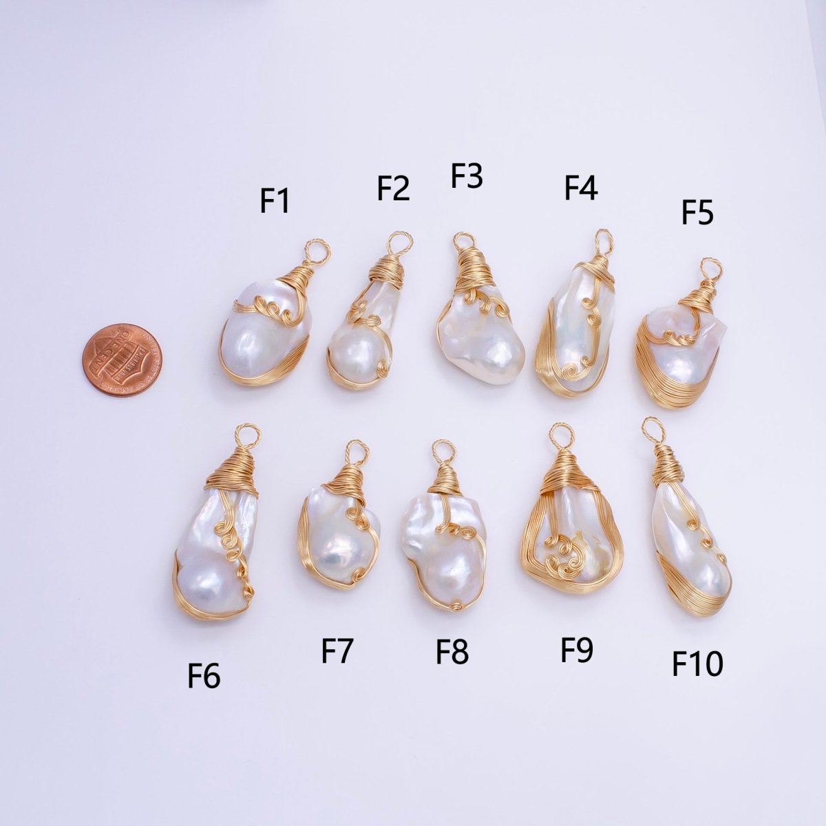 24K Gold Filled Circular Unique Wired Baroque Freshwater Pearl Pendant | P1854 F