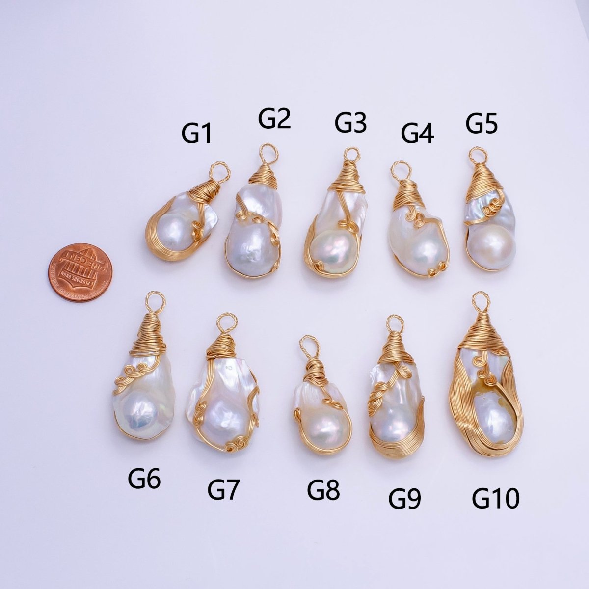 24K Gold Filled Circular Unique Wired Baroque Freshwater Pearl Pendant | P1854 G
