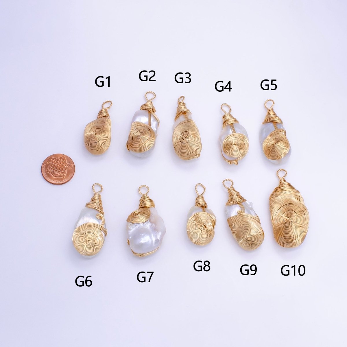 24K Gold Filled Circular Unique Wired Baroque Freshwater Pearl Pendant | P1854 G