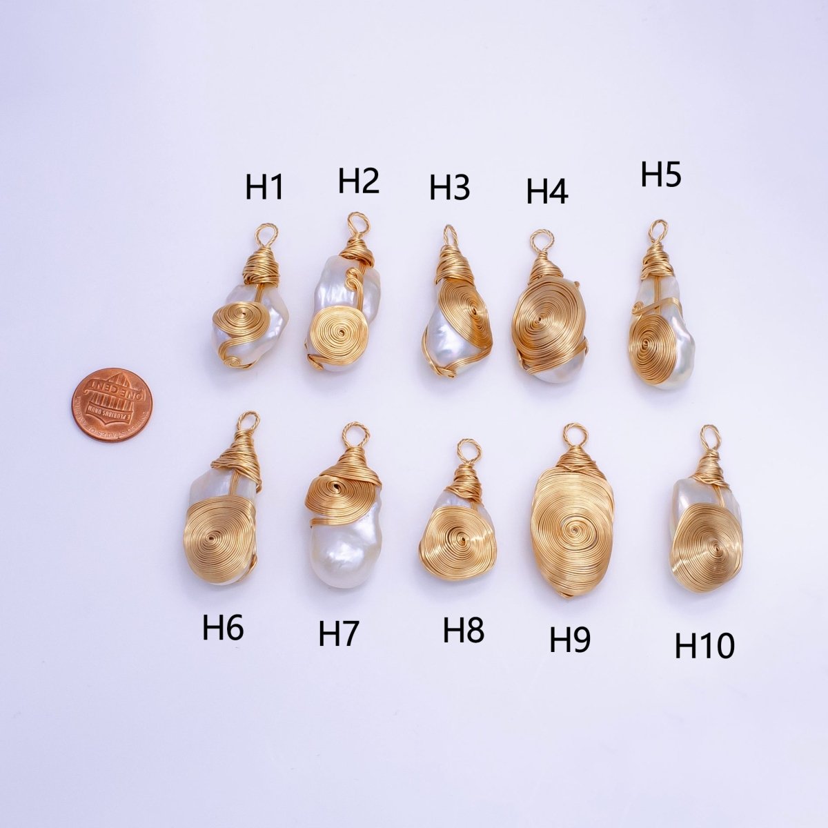 24K Gold Filled Circular Unique Wired Baroque Freshwater Pearl Pendant | P1854 H