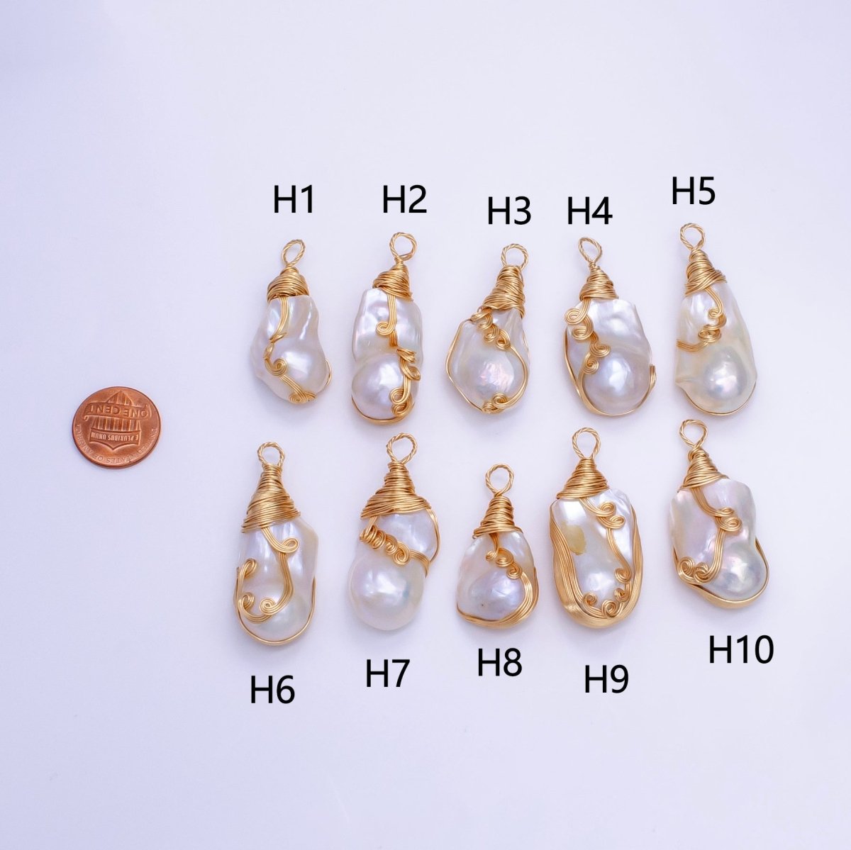 24K Gold Filled Circular Unique Wired Baroque Freshwater Pearl Pendant | P1854 H