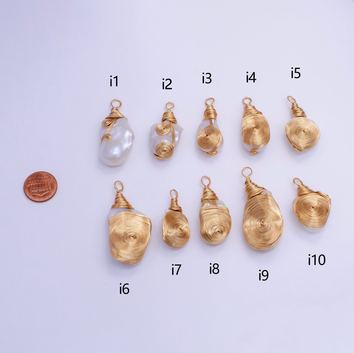 24K Gold Filled Circular Unique Wired Baroque Freshwater Pearl Pendant | P1854 I