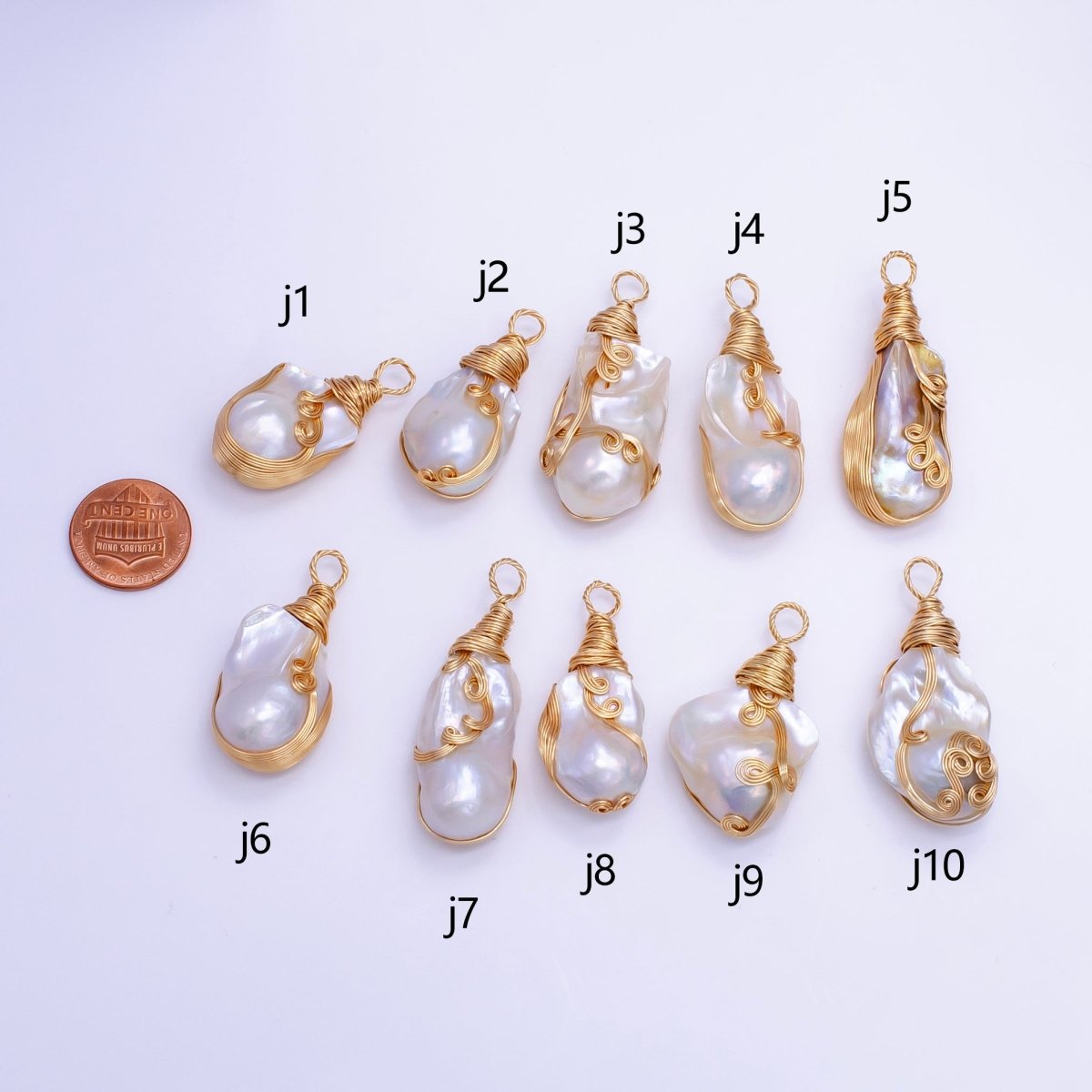 24K Gold Filled Circular Unique Wired Baroque Freshwater Pearl Pendant | P1854 J