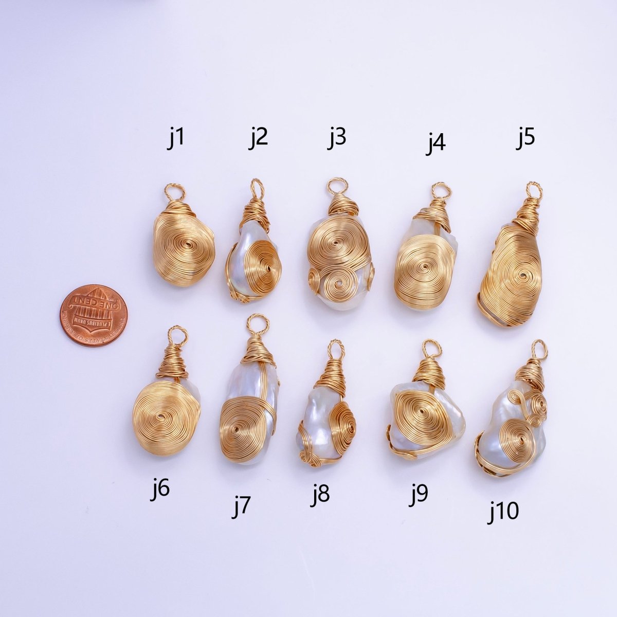24K Gold Filled Circular Unique Wired Baroque Freshwater Pearl Pendant | P1854 J