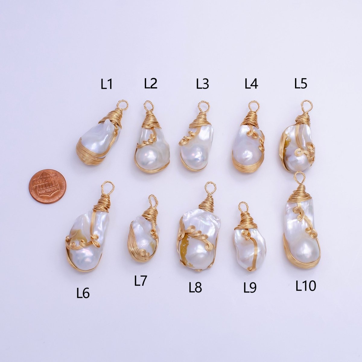 24K Gold Filled Circular Unique Wired Baroque Freshwater Pearl Pendant | P1854 L
