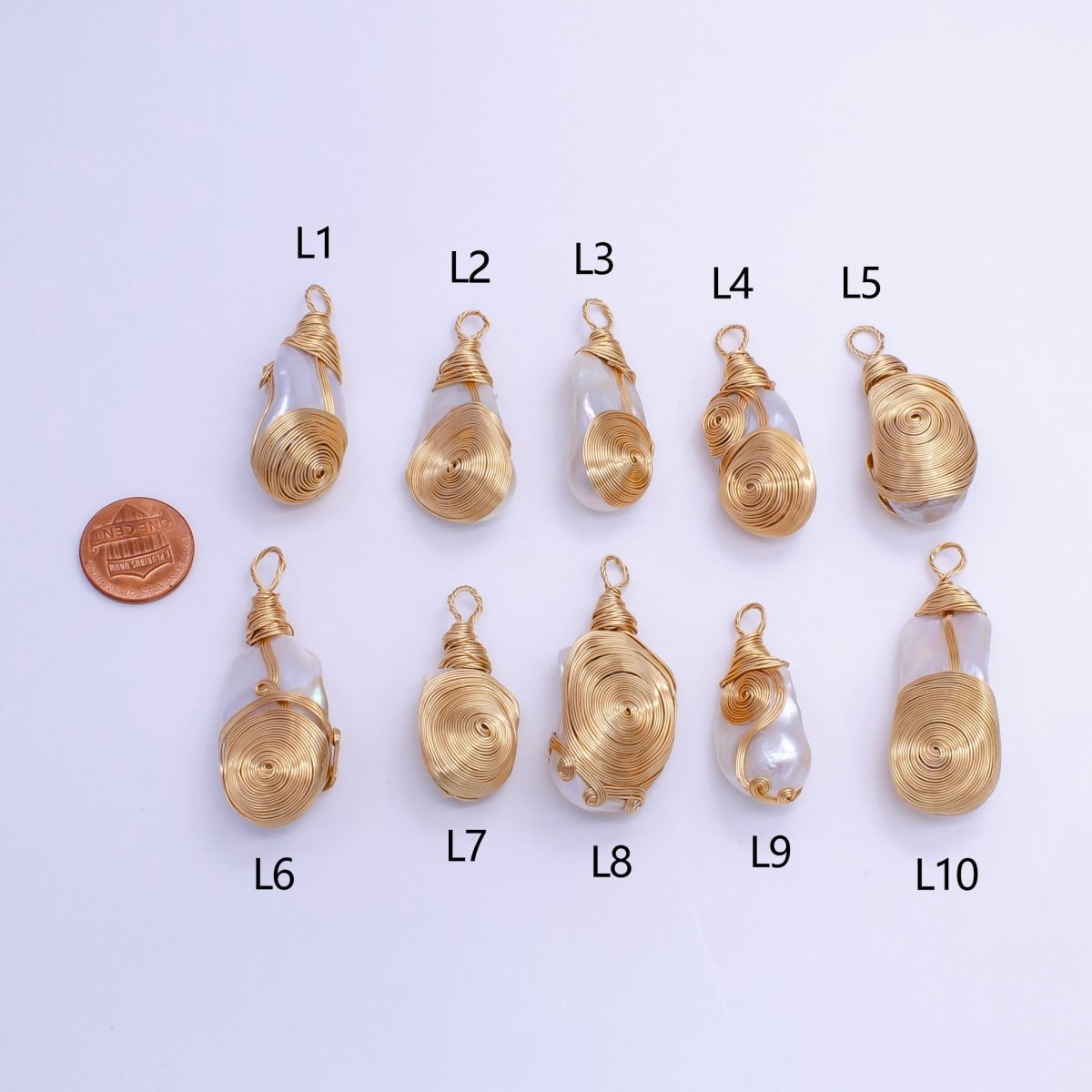 24K Gold Filled Circular Unique Wired Baroque Freshwater Pearl Pendant | P1854 L