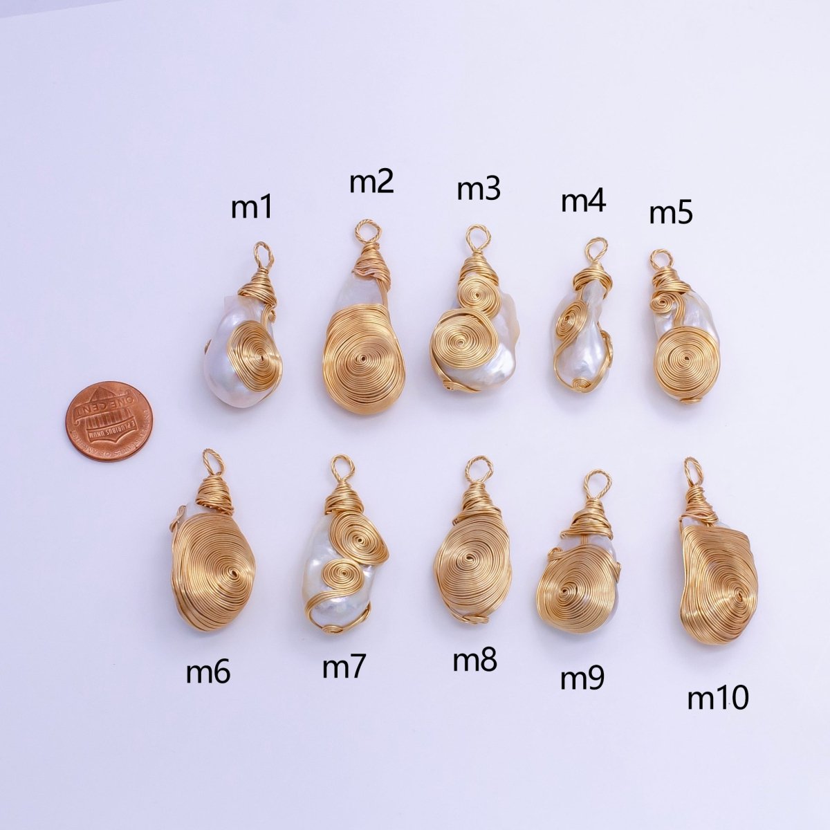 24K Gold Filled Circular Unique Wired Baroque Freshwater Pearl Pendant | P1854 M