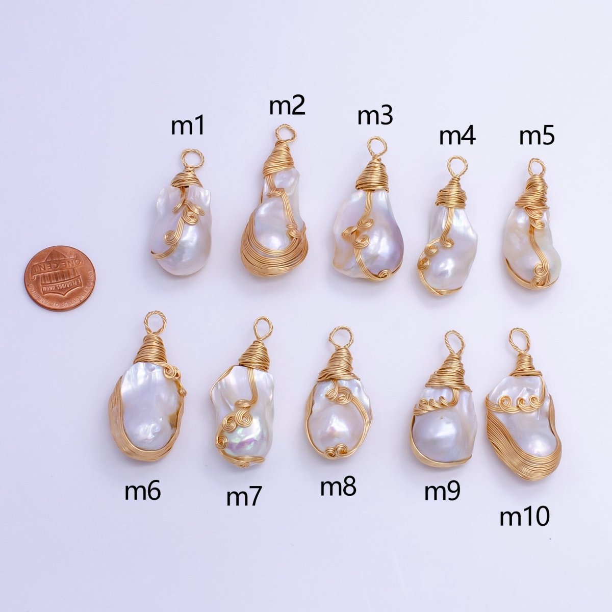 24K Gold Filled Circular Unique Wired Baroque Freshwater Pearl Pendant | P1854 M