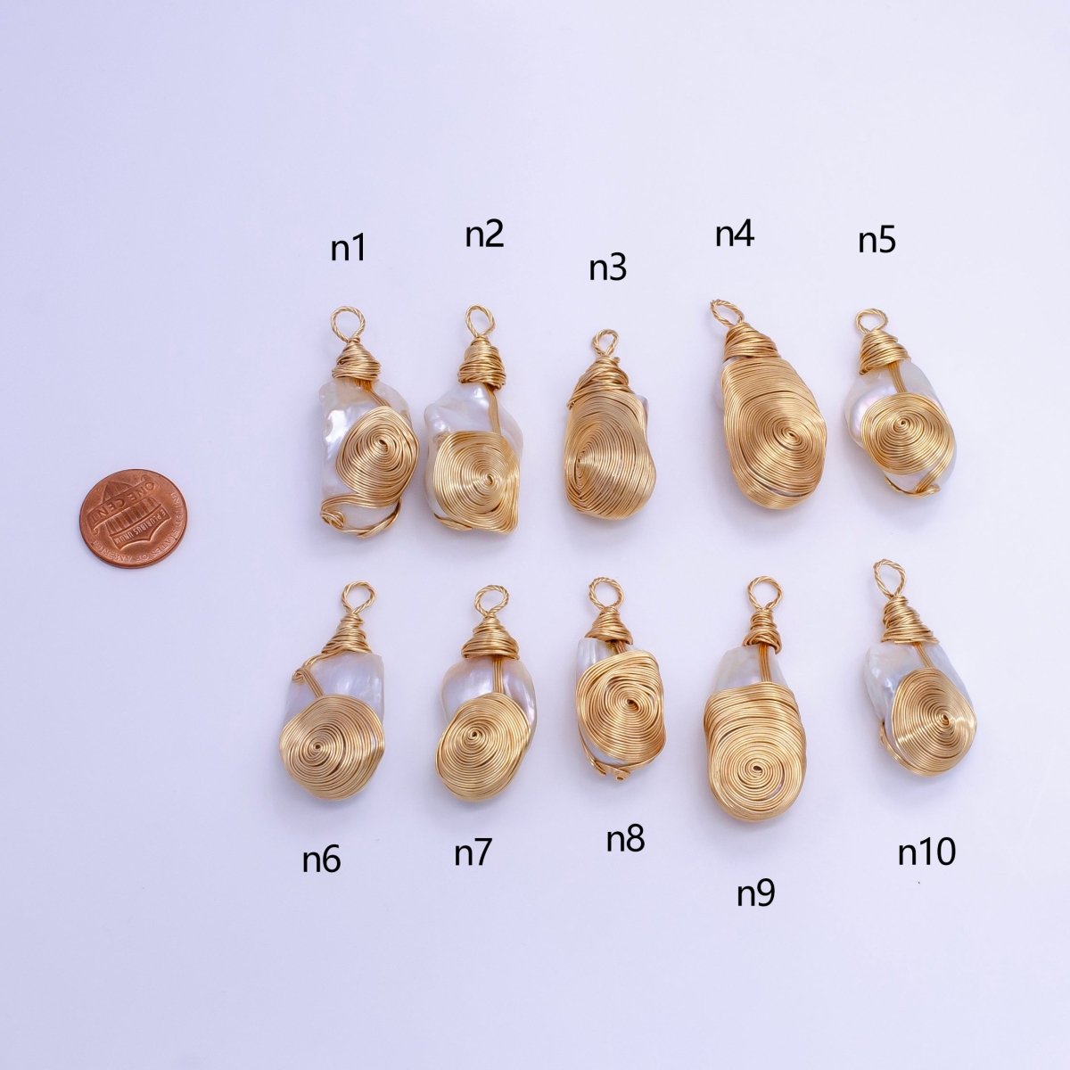 24K Gold Filled Circular Unique Wired Baroque Freshwater Pearl Pendant | P1854 N