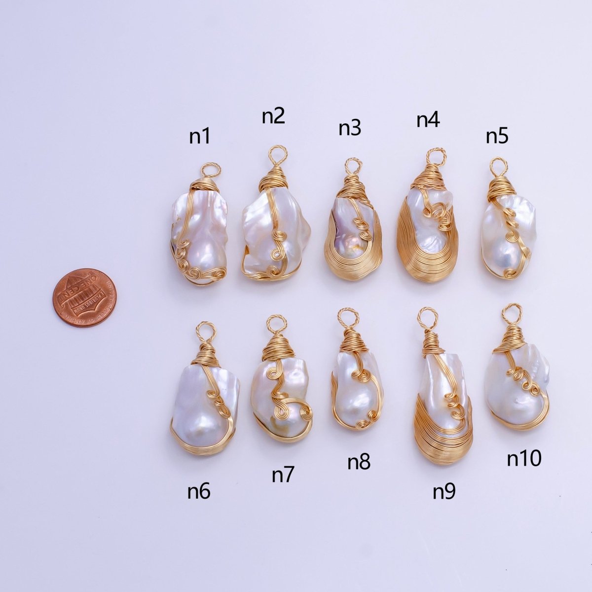 24K Gold Filled Circular Unique Wired Baroque Freshwater Pearl Pendant | P1854 N