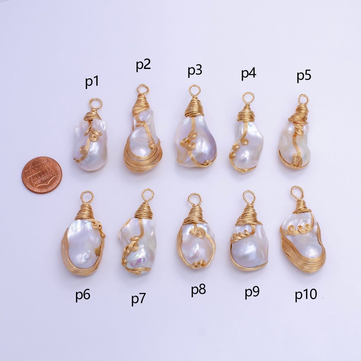 24K Gold Filled Circular Unique Wired Baroque Freshwater Pearl Pendant | P1854 P