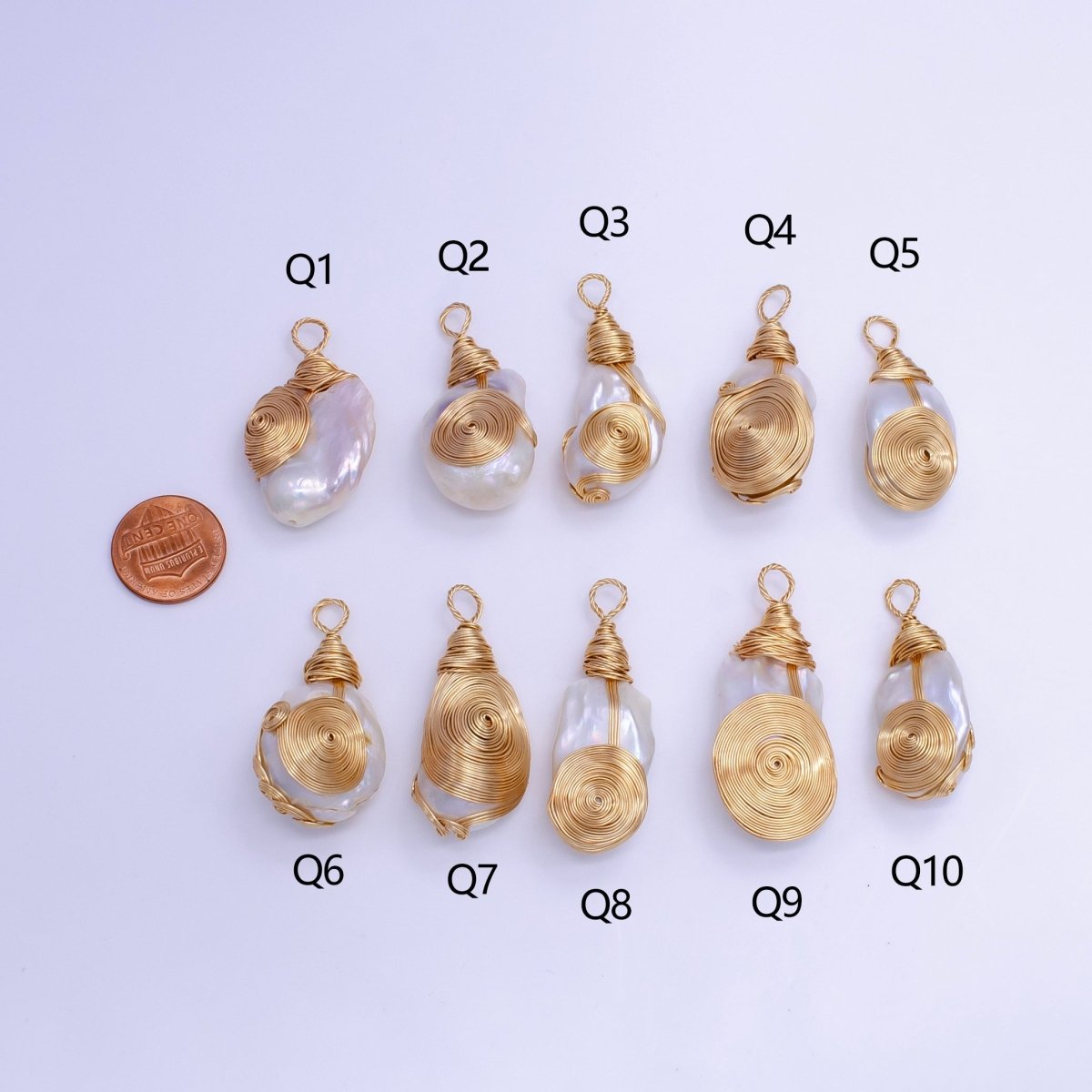 24K Gold Filled Circular Unique Wired Baroque Freshwater Pearl Pendant | P1854 Q