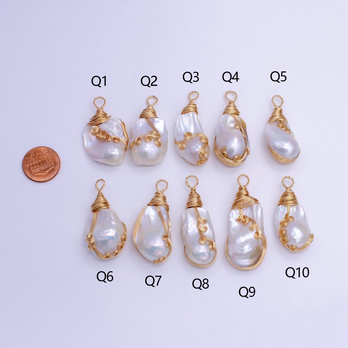 24K Gold Filled Circular Unique Wired Baroque Freshwater Pearl Pendant | P1854 Q