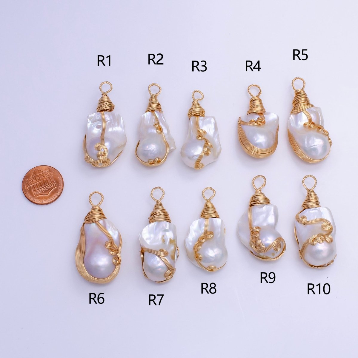 24K Gold Filled Circular Unique Wired Baroque Freshwater Pearl Pendant | P1854 R