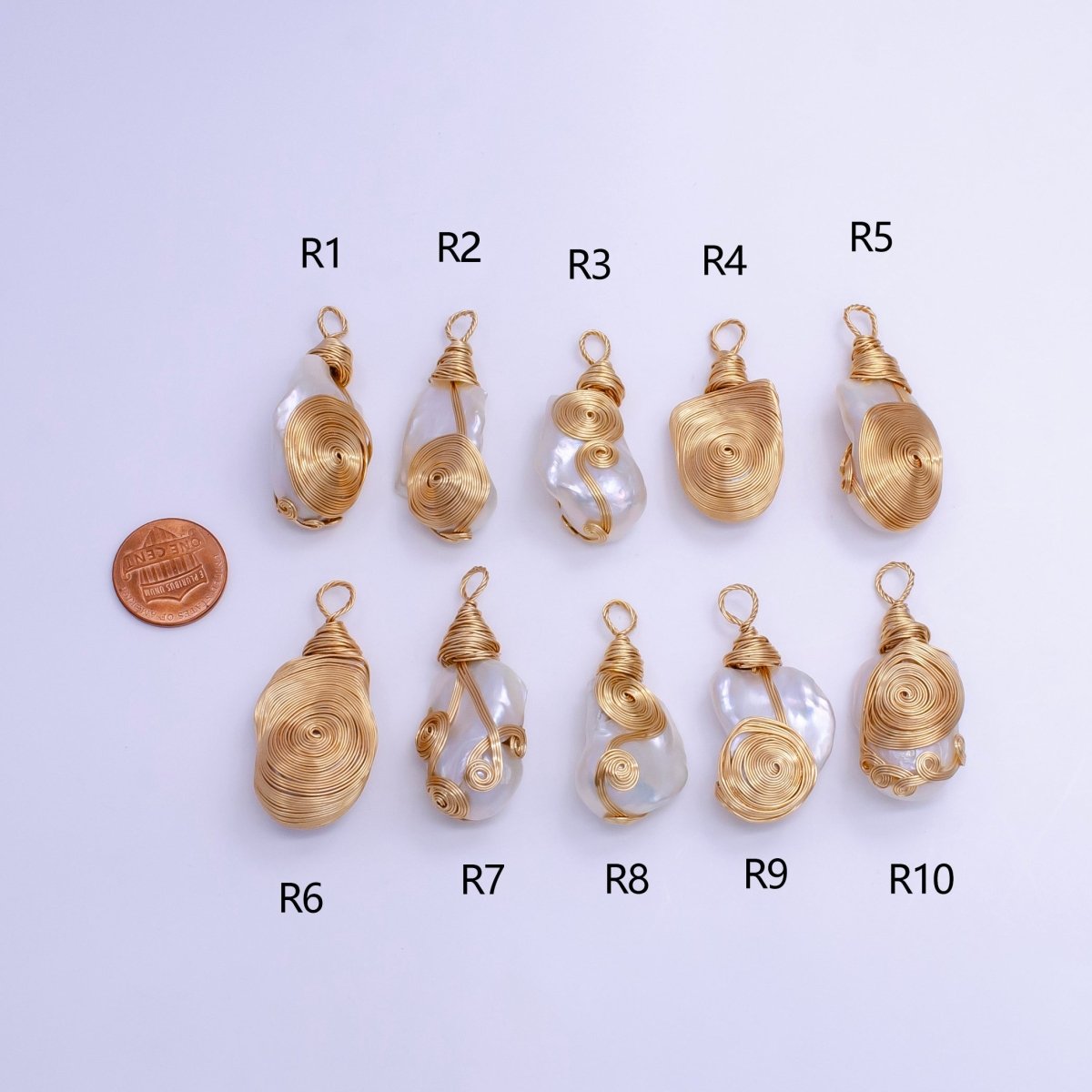 24K Gold Filled Circular Unique Wired Baroque Freshwater Pearl Pendant | P1854 R