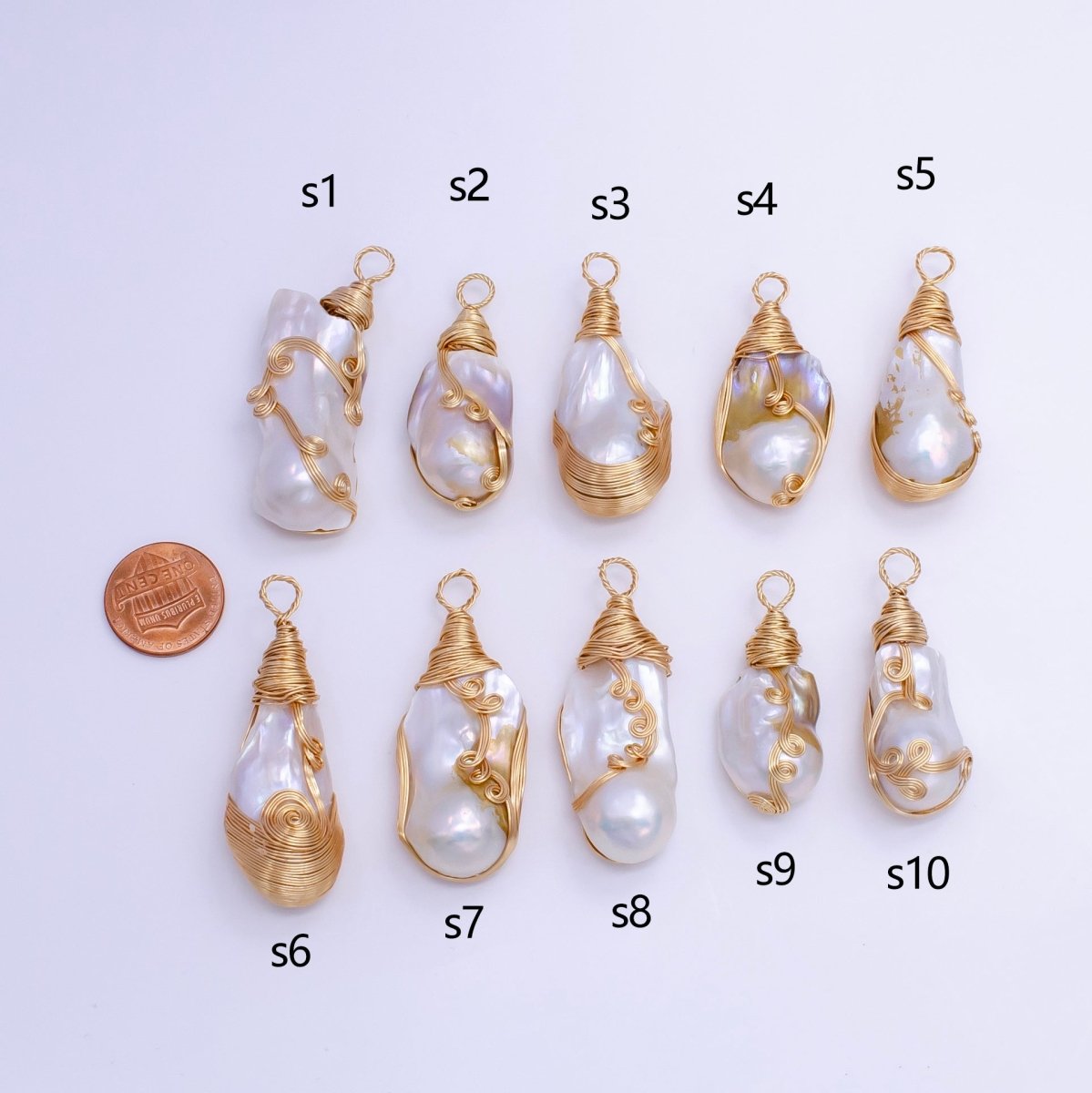 24K Gold Filled Circular Unique Wired Baroque Freshwater Pearl Pendant | P1854 S
