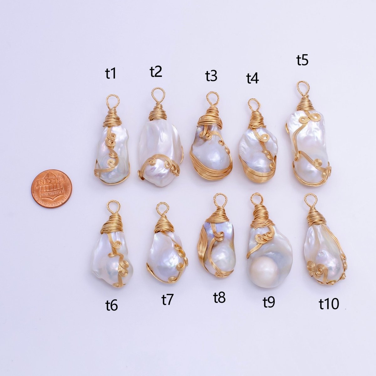 24K Gold Filled Circular Unique Wired Baroque Freshwater Pearl Pendant | P1854 T