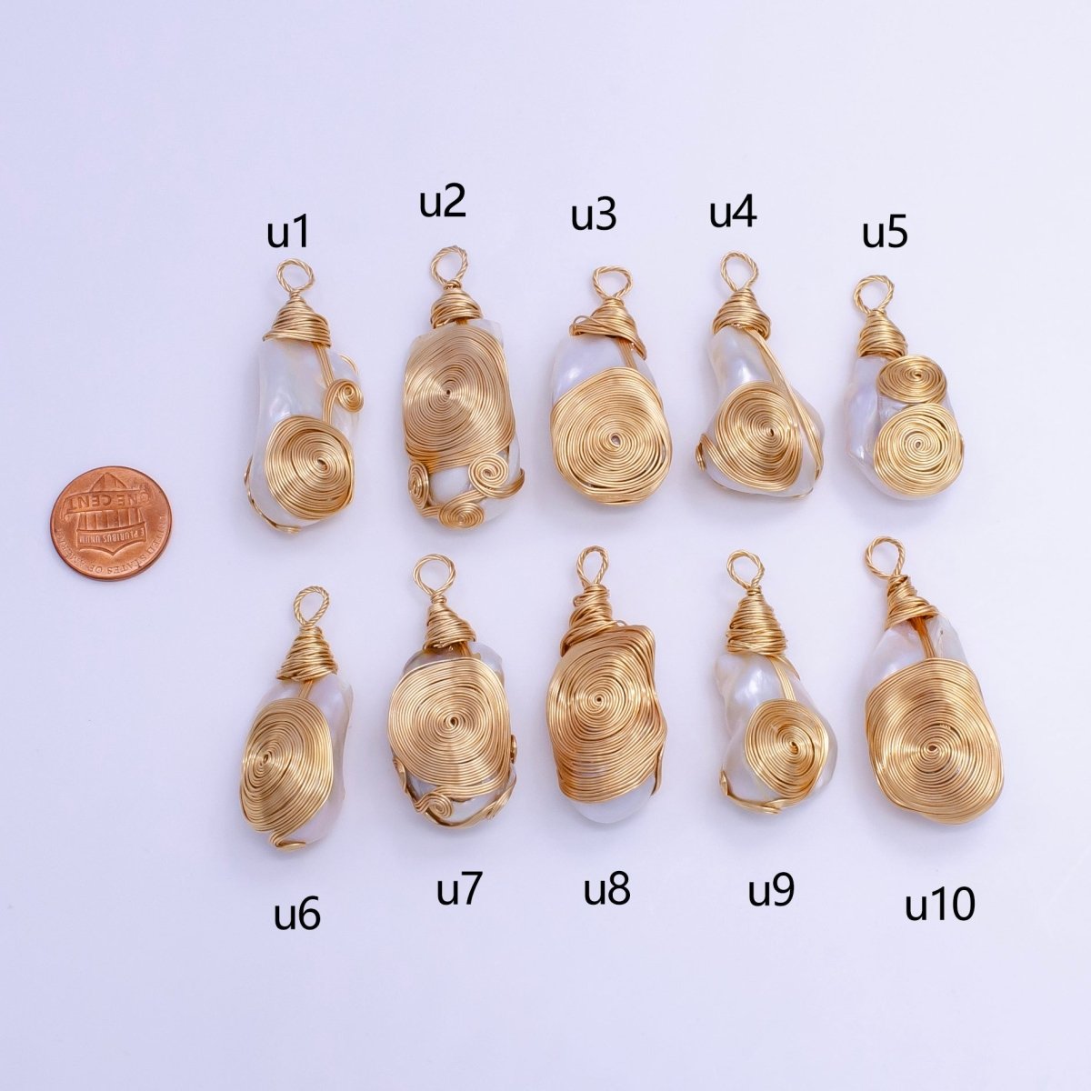 24K Gold Filled Circular Unique Wired Baroque Freshwater Pearl Pendant | P1854 U