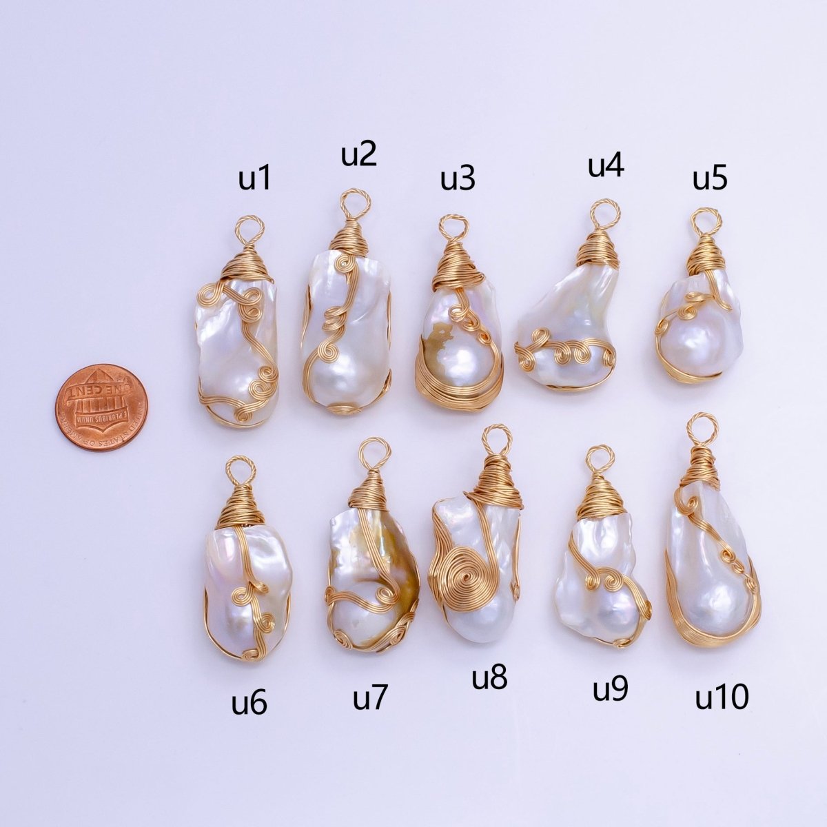 24K Gold Filled Circular Unique Wired Baroque Freshwater Pearl Pendant | P1854 U